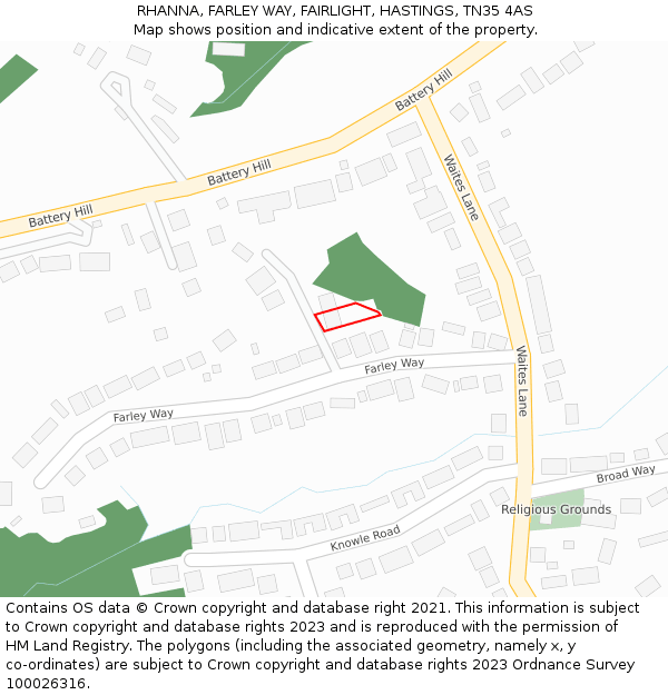 RHANNA, FARLEY WAY, FAIRLIGHT, HASTINGS, TN35 4AS: Location map and indicative extent of plot