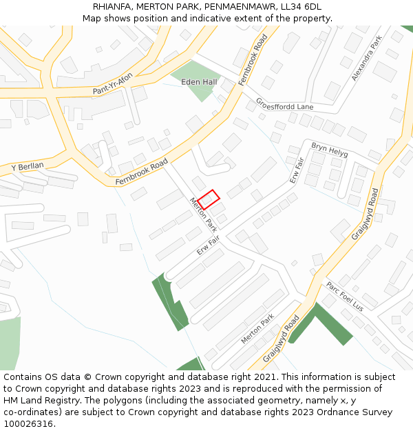 RHIANFA, MERTON PARK, PENMAENMAWR, LL34 6DL: Location map and indicative extent of plot
