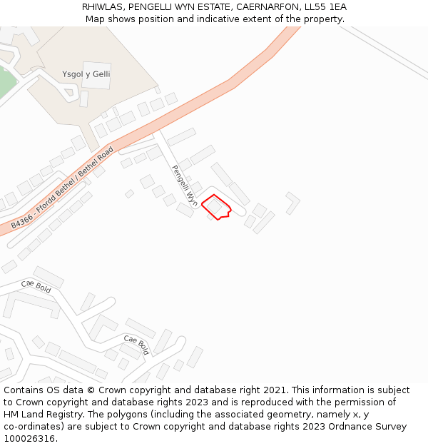 RHIWLAS, PENGELLI WYN ESTATE, CAERNARFON, LL55 1EA: Location map and indicative extent of plot