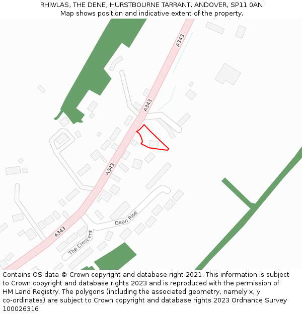 RHIWLAS, THE DENE, HURSTBOURNE TARRANT, ANDOVER, SP11 0AN: Location map and indicative extent of plot