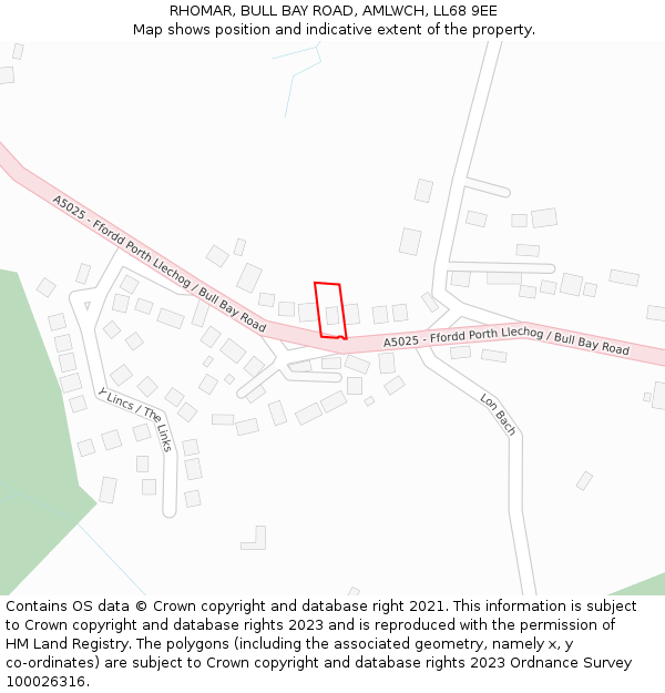 RHOMAR, BULL BAY ROAD, AMLWCH, LL68 9EE: Location map and indicative extent of plot