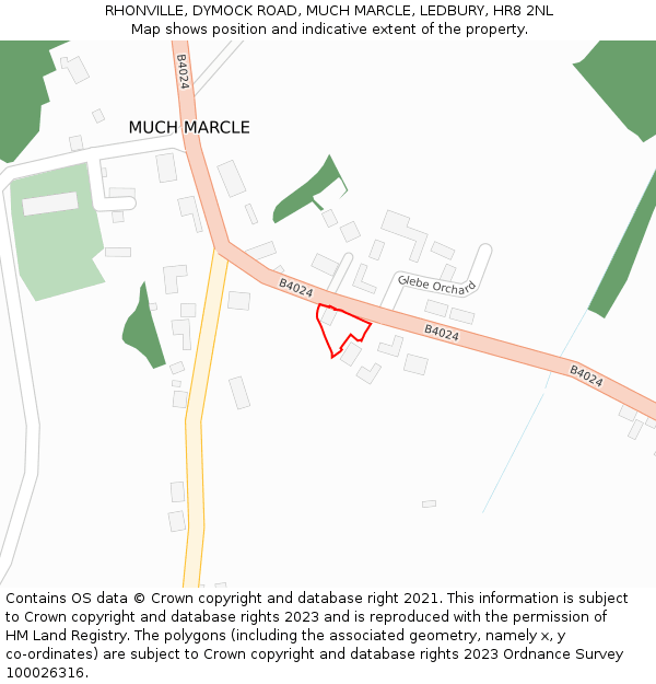 RHONVILLE, DYMOCK ROAD, MUCH MARCLE, LEDBURY, HR8 2NL: Location map and indicative extent of plot