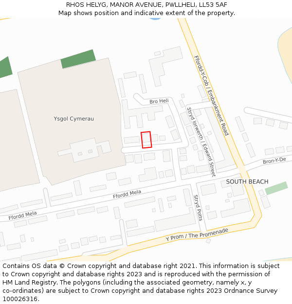 RHOS HELYG, MANOR AVENUE, PWLLHELI, LL53 5AF: Location map and indicative extent of plot