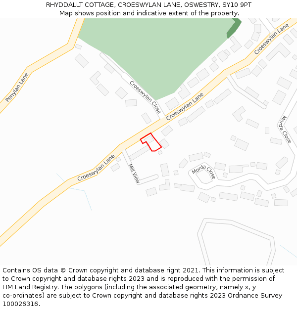 RHYDDALLT COTTAGE, CROESWYLAN LANE, OSWESTRY, SY10 9PT: Location map and indicative extent of plot