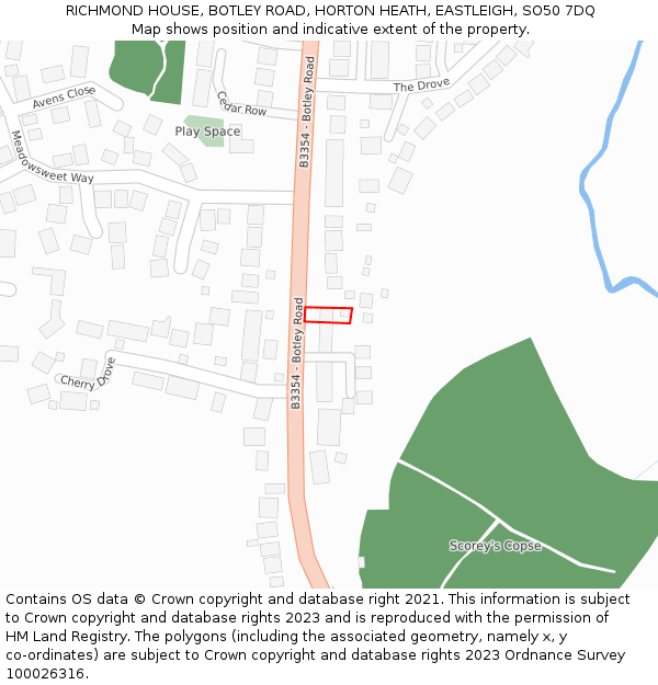 RICHMOND HOUSE, BOTLEY ROAD, HORTON HEATH, EASTLEIGH, SO50 7DQ: Location map and indicative extent of plot