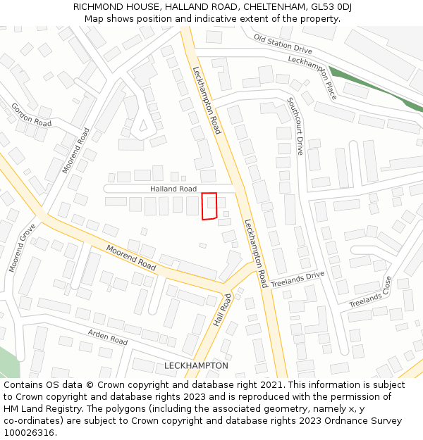 RICHMOND HOUSE, HALLAND ROAD, CHELTENHAM, GL53 0DJ: Location map and indicative extent of plot