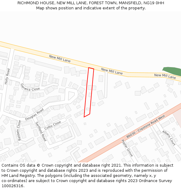 RICHMOND HOUSE, NEW MILL LANE, FOREST TOWN, MANSFIELD, NG19 0HH: Location map and indicative extent of plot