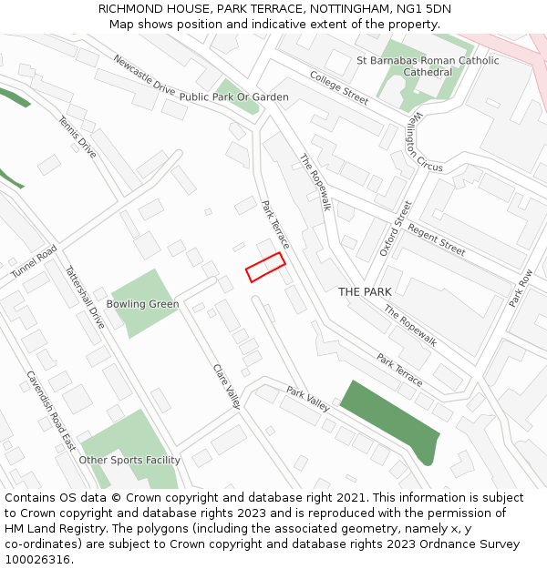 RICHMOND HOUSE, PARK TERRACE, NOTTINGHAM, NG1 5DN: Location map and indicative extent of plot