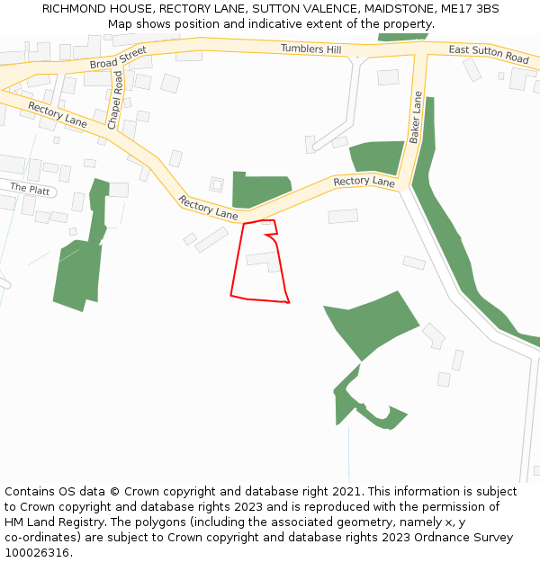 RICHMOND HOUSE, RECTORY LANE, SUTTON VALENCE, MAIDSTONE, ME17 3BS: Location map and indicative extent of plot