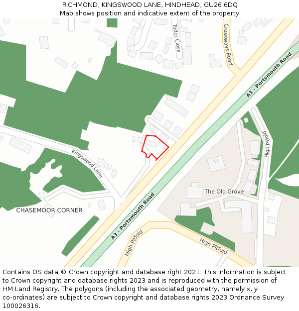 RICHMOND, KINGSWOOD LANE, HINDHEAD, GU26 6DQ: Location map and indicative extent of plot