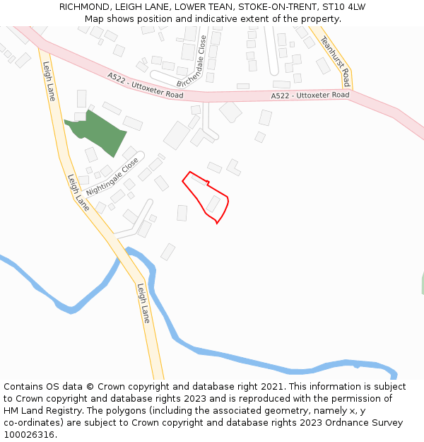 RICHMOND, LEIGH LANE, LOWER TEAN, STOKE-ON-TRENT, ST10 4LW: Location map and indicative extent of plot