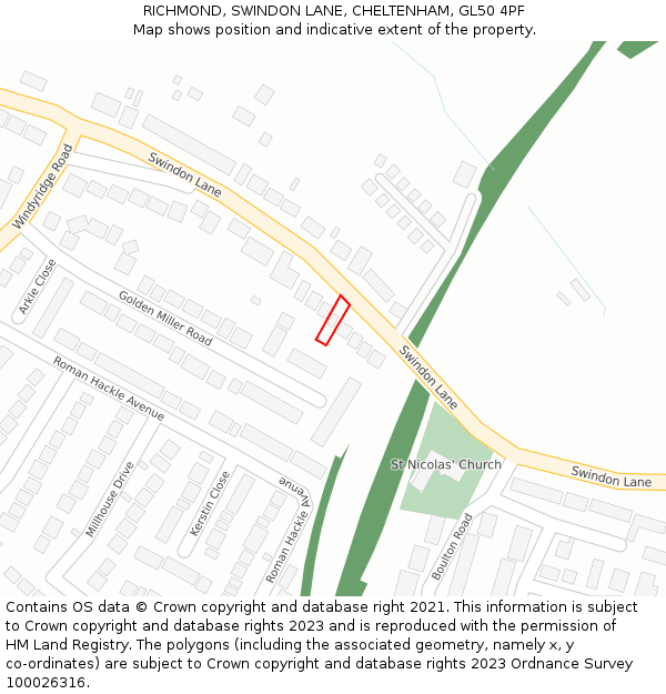 RICHMOND, SWINDON LANE, CHELTENHAM, GL50 4PF: Location map and indicative extent of plot