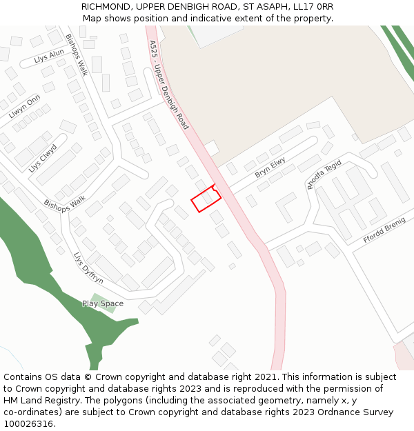 RICHMOND, UPPER DENBIGH ROAD, ST ASAPH, LL17 0RR: Location map and indicative extent of plot