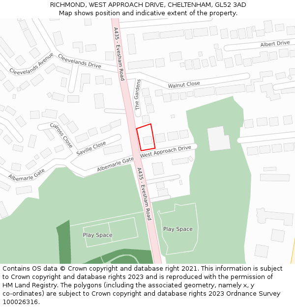 RICHMOND, WEST APPROACH DRIVE, CHELTENHAM, GL52 3AD: Location map and indicative extent of plot