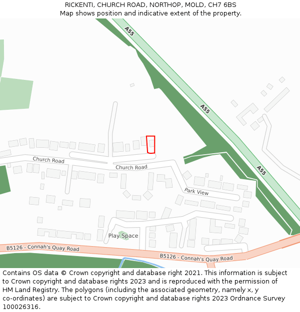 RICKENTI, CHURCH ROAD, NORTHOP, MOLD, CH7 6BS: Location map and indicative extent of plot