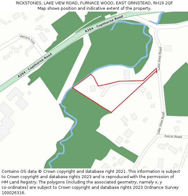 RICKSTONES, LAKE VIEW ROAD, FURNACE WOOD, EAST GRINSTEAD, RH19 2QF: Location map and indicative extent of plot