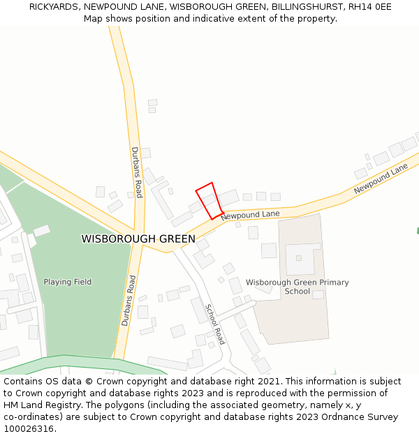 RICKYARDS, NEWPOUND LANE, WISBOROUGH GREEN, BILLINGSHURST, RH14 0EE: Location map and indicative extent of plot