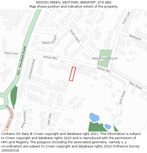 RIDDON GREEN, WESTOWN, BRIDPORT, DT6 4BQ: Location map and indicative extent of plot