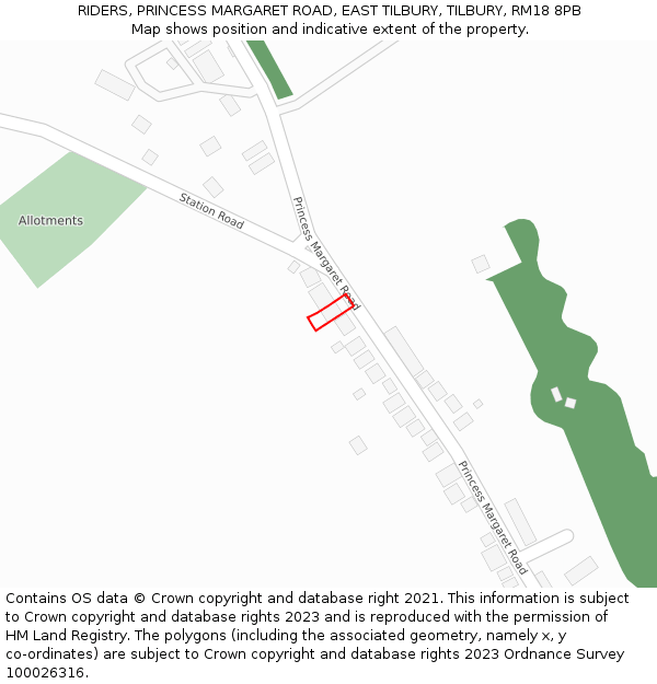 RIDERS, PRINCESS MARGARET ROAD, EAST TILBURY, TILBURY, RM18 8PB: Location map and indicative extent of plot