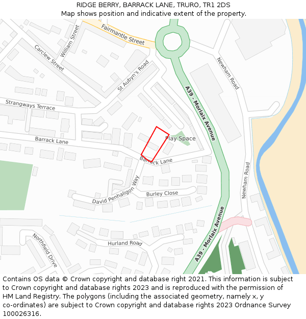 RIDGE BERRY, BARRACK LANE, TRURO, TR1 2DS: Location map and indicative extent of plot