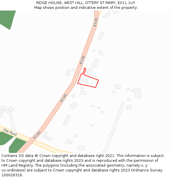 RIDGE HOUSE, WEST HILL, OTTERY ST MARY, EX11 1UY: Location map and indicative extent of plot