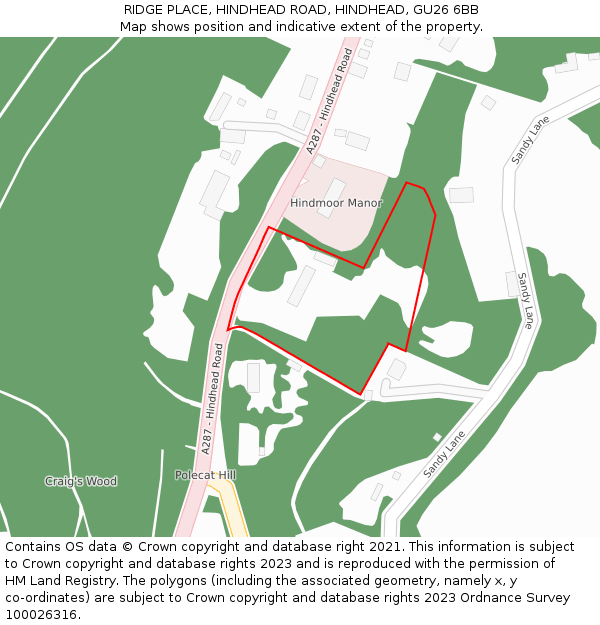 RIDGE PLACE, HINDHEAD ROAD, HINDHEAD, GU26 6BB: Location map and indicative extent of plot