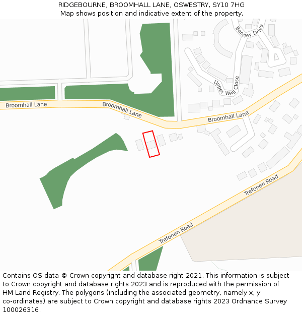 RIDGEBOURNE, BROOMHALL LANE, OSWESTRY, SY10 7HG: Location map and indicative extent of plot