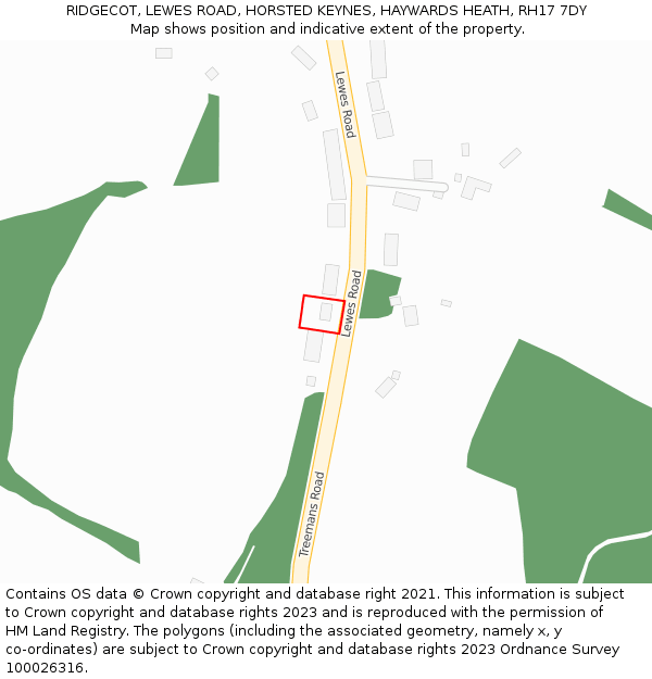 RIDGECOT, LEWES ROAD, HORSTED KEYNES, HAYWARDS HEATH, RH17 7DY: Location map and indicative extent of plot