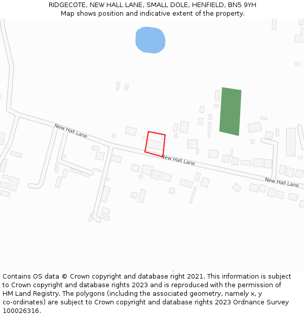 RIDGECOTE, NEW HALL LANE, SMALL DOLE, HENFIELD, BN5 9YH: Location map and indicative extent of plot