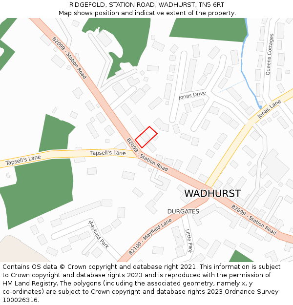 RIDGEFOLD, STATION ROAD, WADHURST, TN5 6RT: Location map and indicative extent of plot