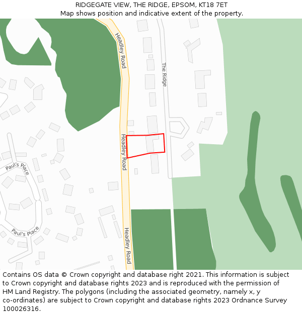 RIDGEGATE VIEW, THE RIDGE, EPSOM, KT18 7ET: Location map and indicative extent of plot