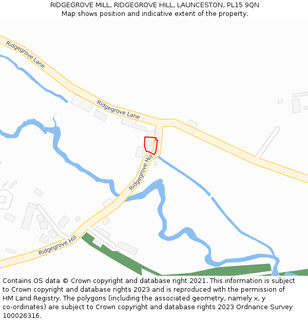 RIDGEGROVE MILL, RIDGEGROVE HILL, LAUNCESTON, PL15 9QN: Location map and indicative extent of plot