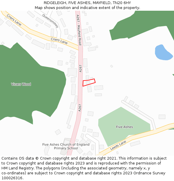 RIDGELEIGH, FIVE ASHES, MAYFIELD, TN20 6HY: Location map and indicative extent of plot