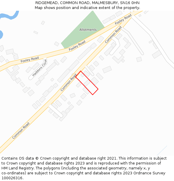 RIDGEMEAD, COMMON ROAD, MALMESBURY, SN16 0HN: Location map and indicative extent of plot