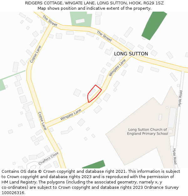 RIDGERS COTTAGE, WINGATE LANE, LONG SUTTON, HOOK, RG29 1SZ: Location map and indicative extent of plot