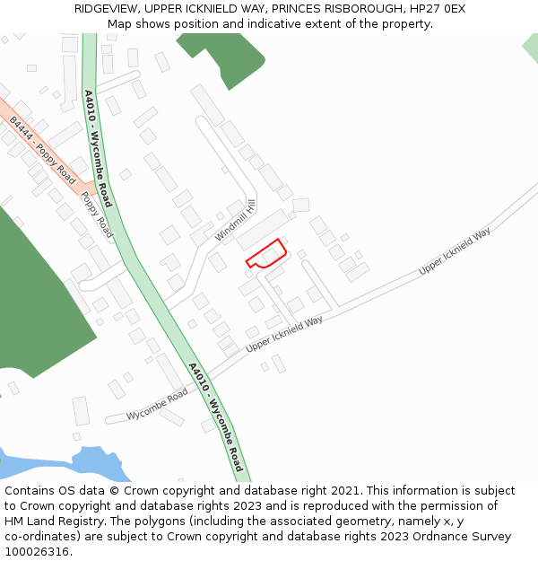 RIDGEVIEW, UPPER ICKNIELD WAY, PRINCES RISBOROUGH, HP27 0EX: Location map and indicative extent of plot