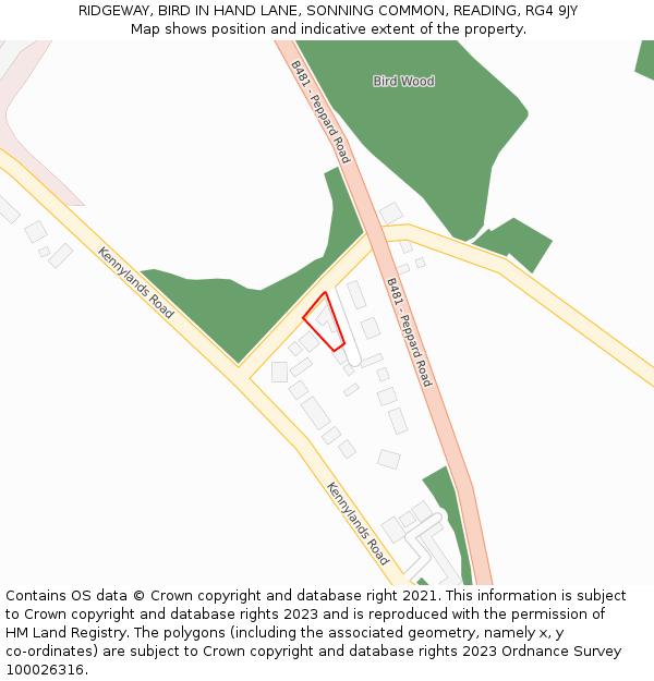 RIDGEWAY, BIRD IN HAND LANE, SONNING COMMON, READING, RG4 9JY: Location map and indicative extent of plot