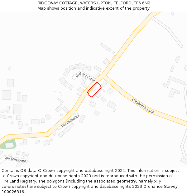 RIDGEWAY COTTAGE, WATERS UPTON, TELFORD, TF6 6NP: Location map and indicative extent of plot