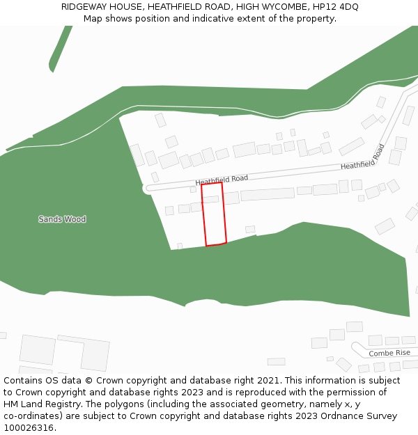 RIDGEWAY HOUSE, HEATHFIELD ROAD, HIGH WYCOMBE, HP12 4DQ: Location map and indicative extent of plot