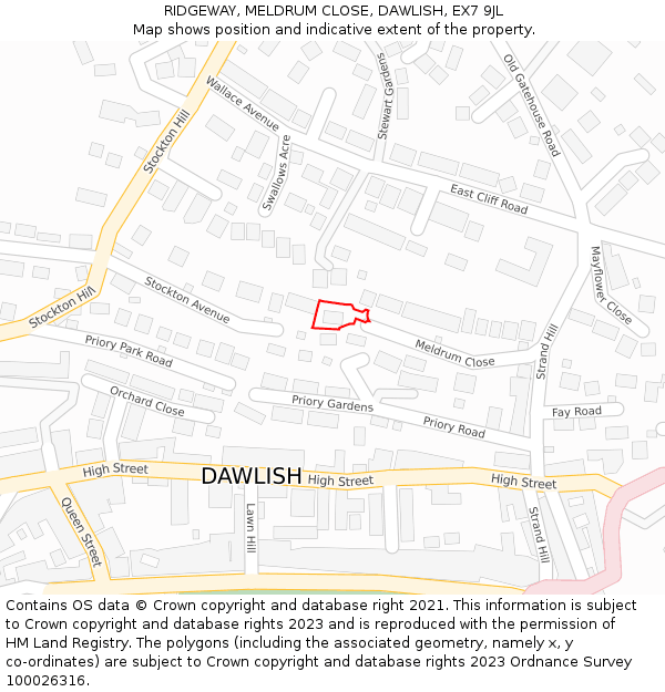 RIDGEWAY, MELDRUM CLOSE, DAWLISH, EX7 9JL: Location map and indicative extent of plot