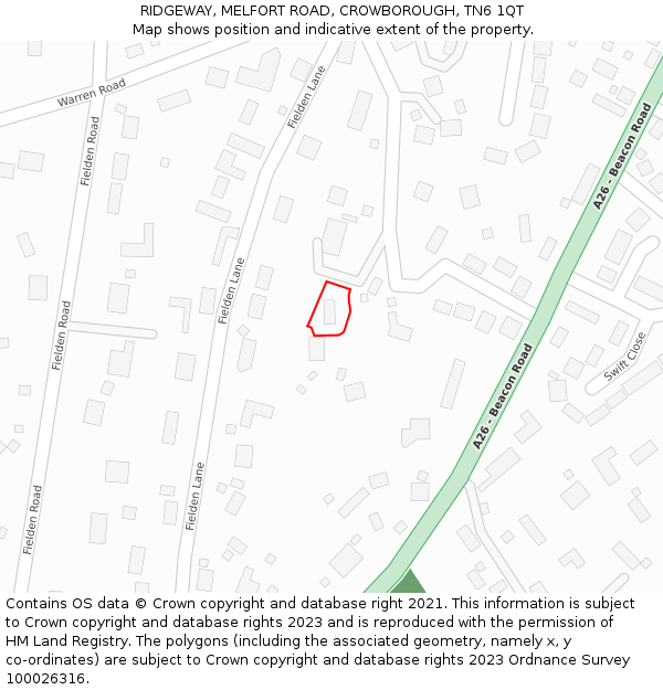 RIDGEWAY, MELFORT ROAD, CROWBOROUGH, TN6 1QT: Location map and indicative extent of plot