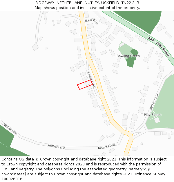 RIDGEWAY, NETHER LANE, NUTLEY, UCKFIELD, TN22 3LB: Location map and indicative extent of plot