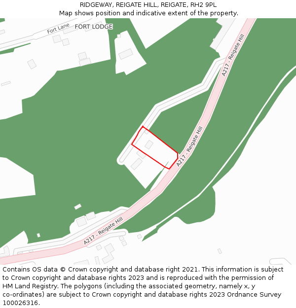 RIDGEWAY, REIGATE HILL, REIGATE, RH2 9PL: Location map and indicative extent of plot