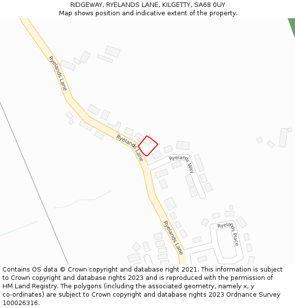 RIDGEWAY, RYELANDS LANE, KILGETTY, SA68 0UY: Location map and indicative extent of plot