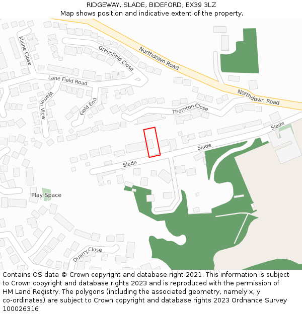 RIDGEWAY, SLADE, BIDEFORD, EX39 3LZ: Location map and indicative extent of plot