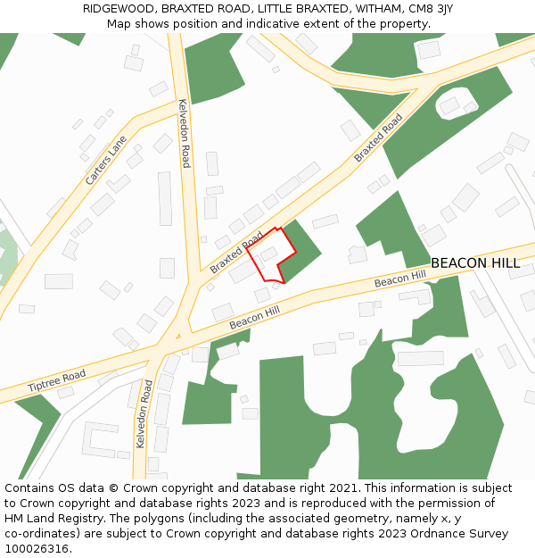 RIDGEWOOD, BRAXTED ROAD, LITTLE BRAXTED, WITHAM, CM8 3JY: Location map and indicative extent of plot