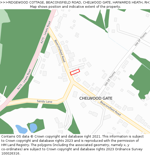 RIDGEWOOD COTTAGE, BEACONSFIELD ROAD, CHELWOOD GATE, HAYWARDS HEATH, RH17 7JU: Location map and indicative extent of plot