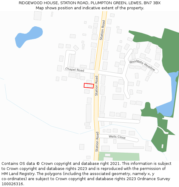 RIDGEWOOD HOUSE, STATION ROAD, PLUMPTON GREEN, LEWES, BN7 3BX: Location map and indicative extent of plot