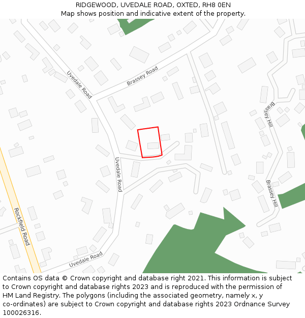 RIDGEWOOD, UVEDALE ROAD, OXTED, RH8 0EN: Location map and indicative extent of plot