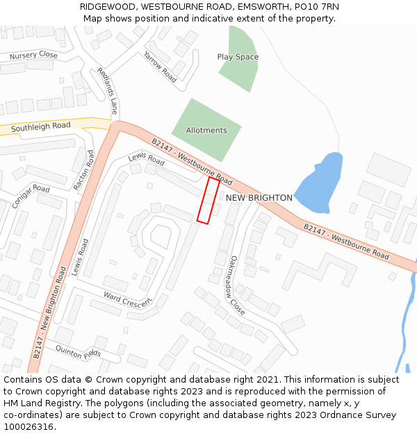 RIDGEWOOD, WESTBOURNE ROAD, EMSWORTH, PO10 7RN: Location map and indicative extent of plot